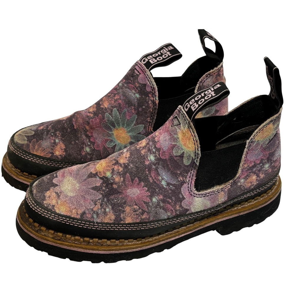 Georgia Boot Women Romeo Floral Suede Slip On Work Shoes Sz 8M boho utility chic